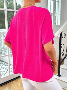 Chiquease Áo cổ chữ V tay cánh dơi rắn - Màu Hồng Tươi - Xem 2