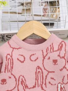 SHEIN Baby Girl Cartoon Pattern Asymmetrical Hem Sweater - Pink - View 3