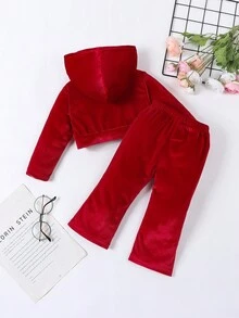 Baby Girl Zip Up Hooded Jacket & Pants - Red - View 2