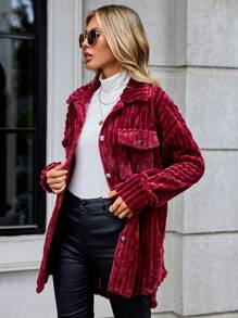 SHEIN LUNE Áo khoác có túi thả vai - Đỏ - Xem 1