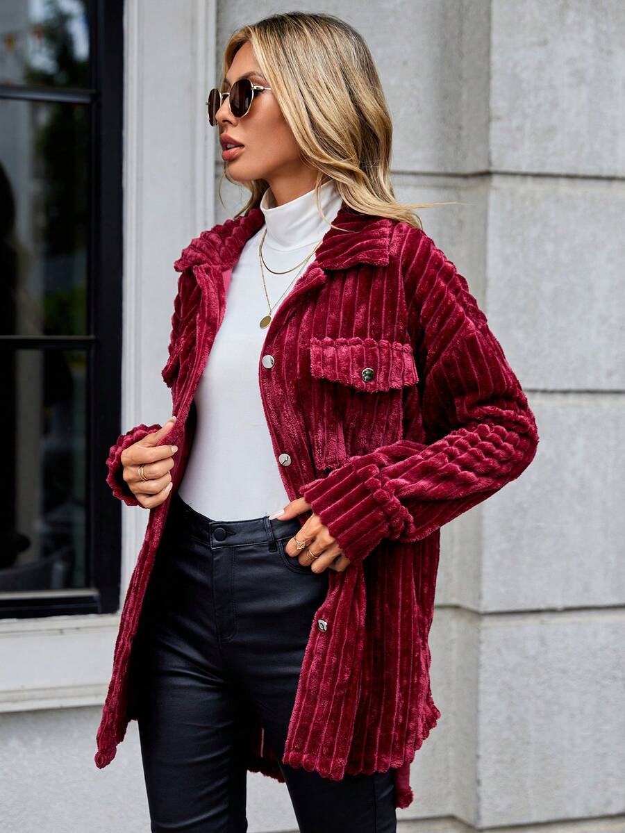 SHEIN LUNE Áo khoác có túi thả vai - Đỏ - Xem 1