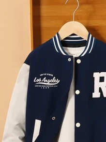 SHEIN 男大童字母圖案雙色學院風夾克不帶T恤 - 彩色 - 查看 3