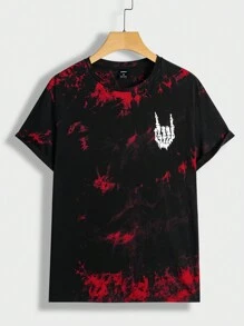 Manfinity BRENVOR Camiseta para hombre con estampado de mano de esqueleto en tie-dye, de verano