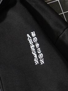 Manfinity Hypemode 男士字母圖形拉鍊式掉肩連帽衫 - 黑色 - 查看 4