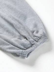 SHEIN EZwear Plus Påsydd Text Dragsko i Midjan Mjukisbyxor - Ljusgrå - Visa 5