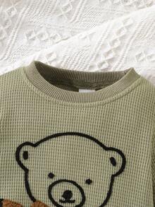 Baby Boy Cartoon Graphic Waffle Knit Sweatshirt - Green - View 4