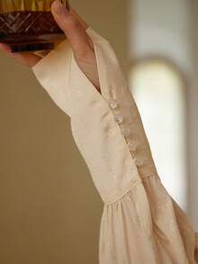Simple Retro Blusa con dobladillo con volantes y ribete de volantes con busto fruncido y cuello cuadrado - Albaricoque - Ver 6