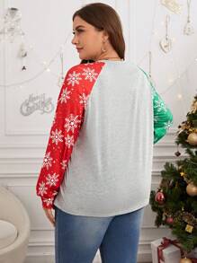 SHEIN LUNE 大碼聖誕圖案插肩袖T恤 - 彩色 - 查看 2