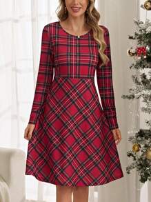 EMERY ROSE Tartan Print A-line Dress - Multicolor - View 1