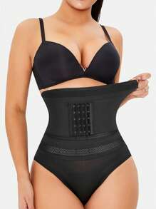 Women's Black High Waist Rib-Knit Briefs Comfortable Shapewear Bottoms For Daily Wear - Black - View 2