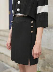 RueChic Button Detail Split Hem Skirt