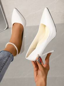 Jesień/zima 2025 10 cm szpiczasty nosek, wąski obcas, damskie, klasyczne, minimalistyczne, na wesele, imprezę, klub, eleganckie, lustrzane, formalne, wysokie obcasy, eleganckie, damskie czółenka, eleganckie - Biały - Zobacz 1