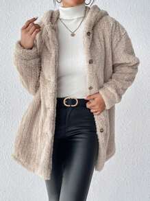 SHEIN Frenchy Oversized Met kap Fleece Jas