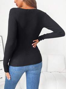 SHEIN Maternity Surplice Neck Button Detail Ribbed Knit Sweater - Black - View 2
