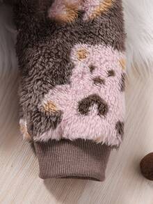 SHEIN 女小童熊圖案毛絨帽衫和褲子