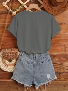 INAWLY Sun & Moon Print Tee LIVE BY THE SUN SUN AND MOON Graphic Tees Women Tops - Dark Grey - View 2