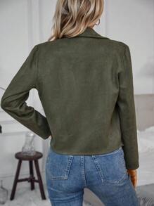 SHEIN Privé 瀑布領開襟夾克 - 軍綠色 - 查看 2