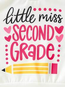 SHEIN 女小童標語圖案運動衫&百褶半身裙