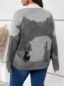 EMERY ROSE Plus Tree Pattern Drop Shoulder Cardigan - Grey - View 2