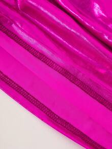 SHEIN Young Girl Asymmetrical Neck Puff Sleeve Ruched Side Ruched Dress - Hot Pink - View 4