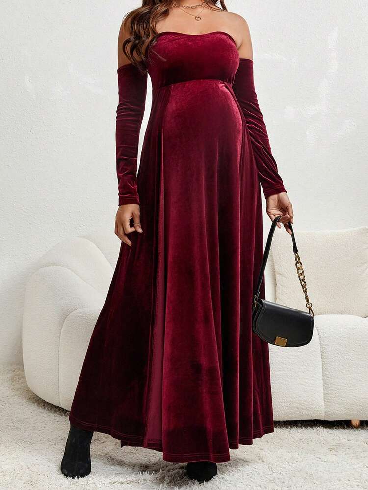 SHEIN Maternity Off Shoulder Velvet Dress | SHEIN USA