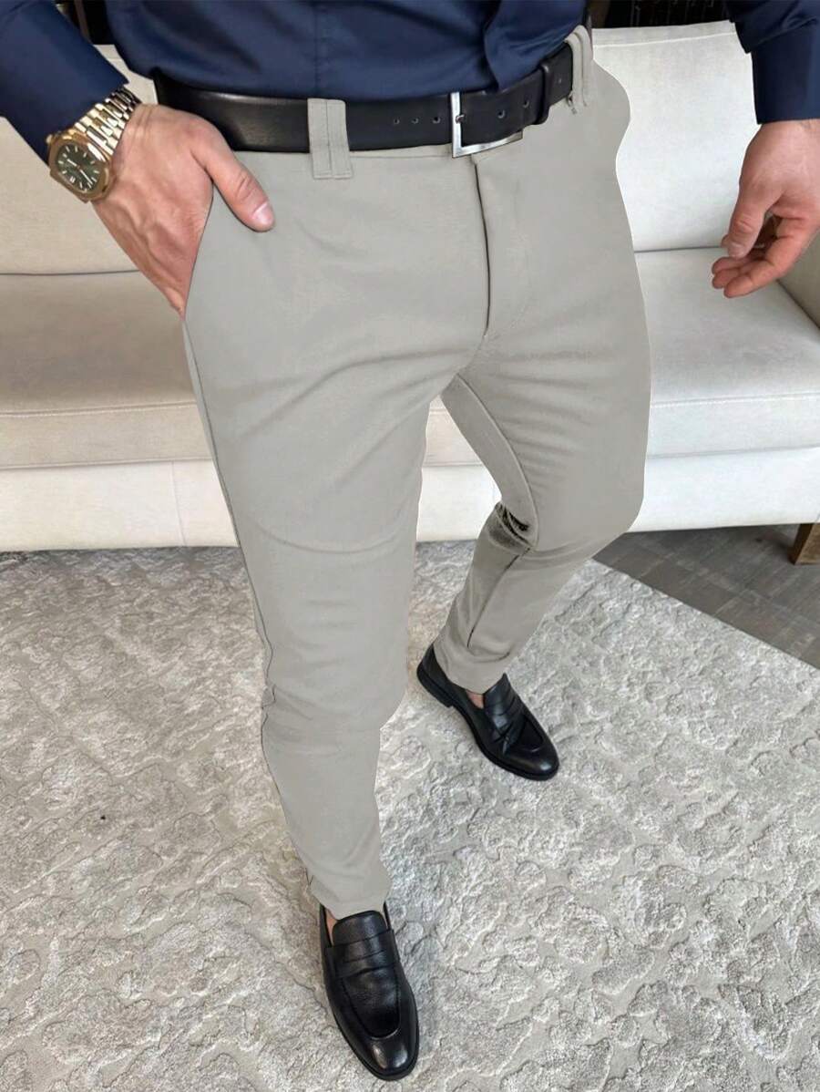 Manfinity Mode Men Slant Pocket Suit Pants Without Belt - Light Grey - View 1