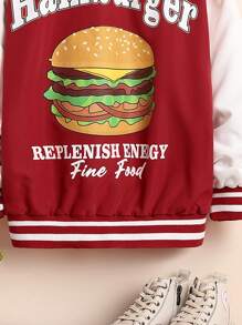 SHEIN Tween Boy Hamburger & Letter Graphic Two Tone Hooded Jacket - Red - View 5