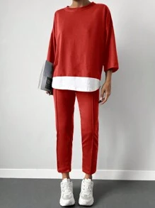 Thả vai Tee 2 trong1 & Đường may Chi tiết Quần - Đỏ - Xem 4