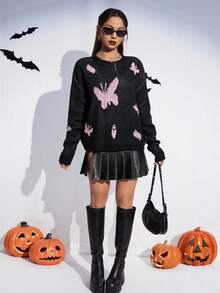 SHEIN Unity Butterfly Pattern Drop Shoulder Sweater - Multicolor - View 4