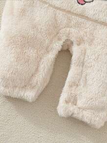 Baby Girl Cartoon Embroidery Raglan Sleeve 3D Ears Design Flannel Jumpsuit