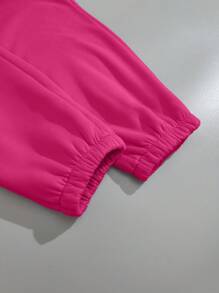 SHEIN EZwear Letter Graphic Drawstring Thermal Lined Hoodie & Sweatpants - Hot Pink - View 7