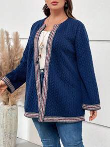 EMERY ROSE Plus Contrast Tape Open Front Coat