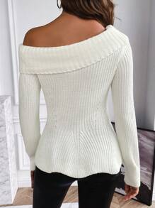 SHEIN Clasi 翻折露肩羅紋針織毛衣