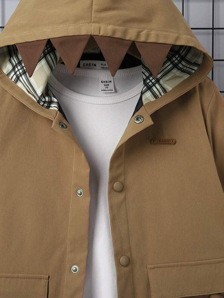 Tween Boy Plaid Button Front Hooded Jacket Without Tee