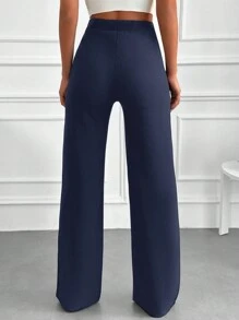 EURMUSE High Waist Straight Leg Pants - Navy Blue - View 2