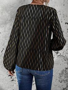 SHEIN LUNE 滿版印花燈籠袖襯衫 - 黑色 - 查看 2