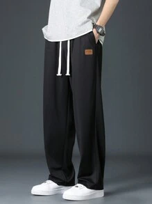 Men Letter Patched Detail Drawstring Waist Joggers - Black - View 3
