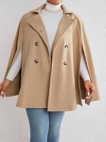 SHEIN Privé 加斗篷袖雙排扣大衣 - 駝色 - 查看 5