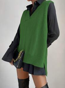 Chiquease Pull Sans Manches Fendu Asymétrique Sans Chemise