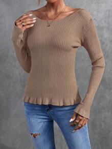 SHEIN Clasi Boat Neck Ribbed Knit Sweater