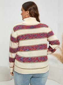 SHEIN LUNE Plus Space Dye Turtleneck Sweater - Multicolor - View 2