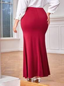 SHEIN Clasi 大碼素色魚尾短裙 - 紅色 - 查看 2