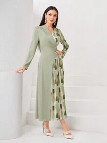 Modelyn Brush Print Wrap Detail Dress - Multicolor - View 4