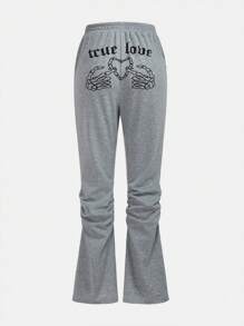 Ariqdhaksinargha 素色褶邊喇叭衛褲 - 灰色 - 查看 1