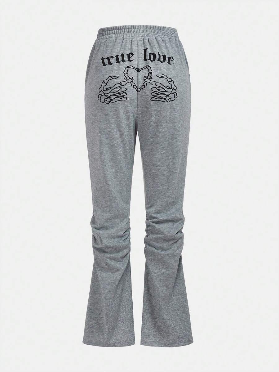 Ariqdhaksinargha 素色褶邊喇叭衛褲 - 灰色 - 查看 1