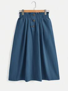 SHEIN LUNE 紙袋腰鈕扣斜袋半身裙 - 霧霾藍 - 查看 2