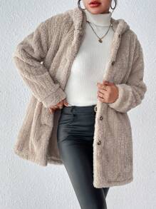 SHEIN Frenchy Oversized Met kap Fleece Jas