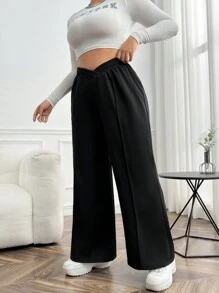 CovetEZ 大碼腰部交疊衛褲 - 黑色 - 查看 5