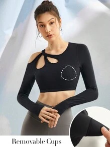 GLOWMODE FeatherFit™ Bold Routine Petal-Shaped Cut-Out Active Top With Thumbhole - Black - View 4