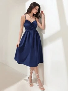 SHEIN Frenchy Solid Tie Front Cami Dress - Navy Blue - View 1